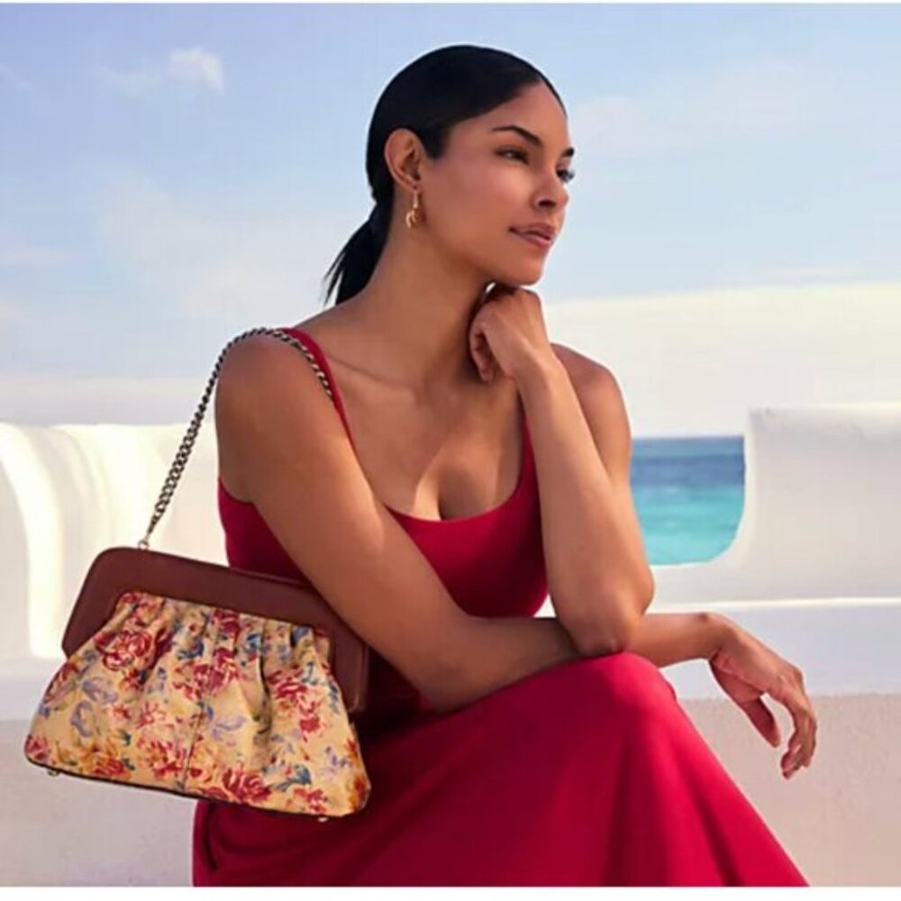 Patricia Nash Zelia Floral Leather Chain Strap Should Handbag Aegean Blooms Tan